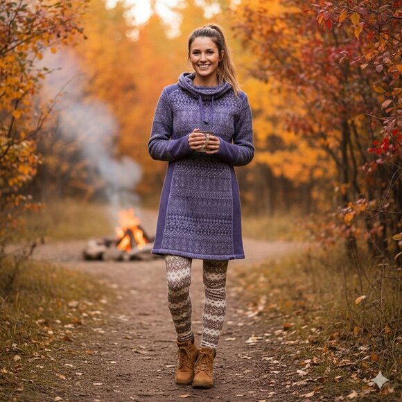 Prana Fairisle Fleece Hooded Sweater Dress Purple Size S - Picture 4 of 5